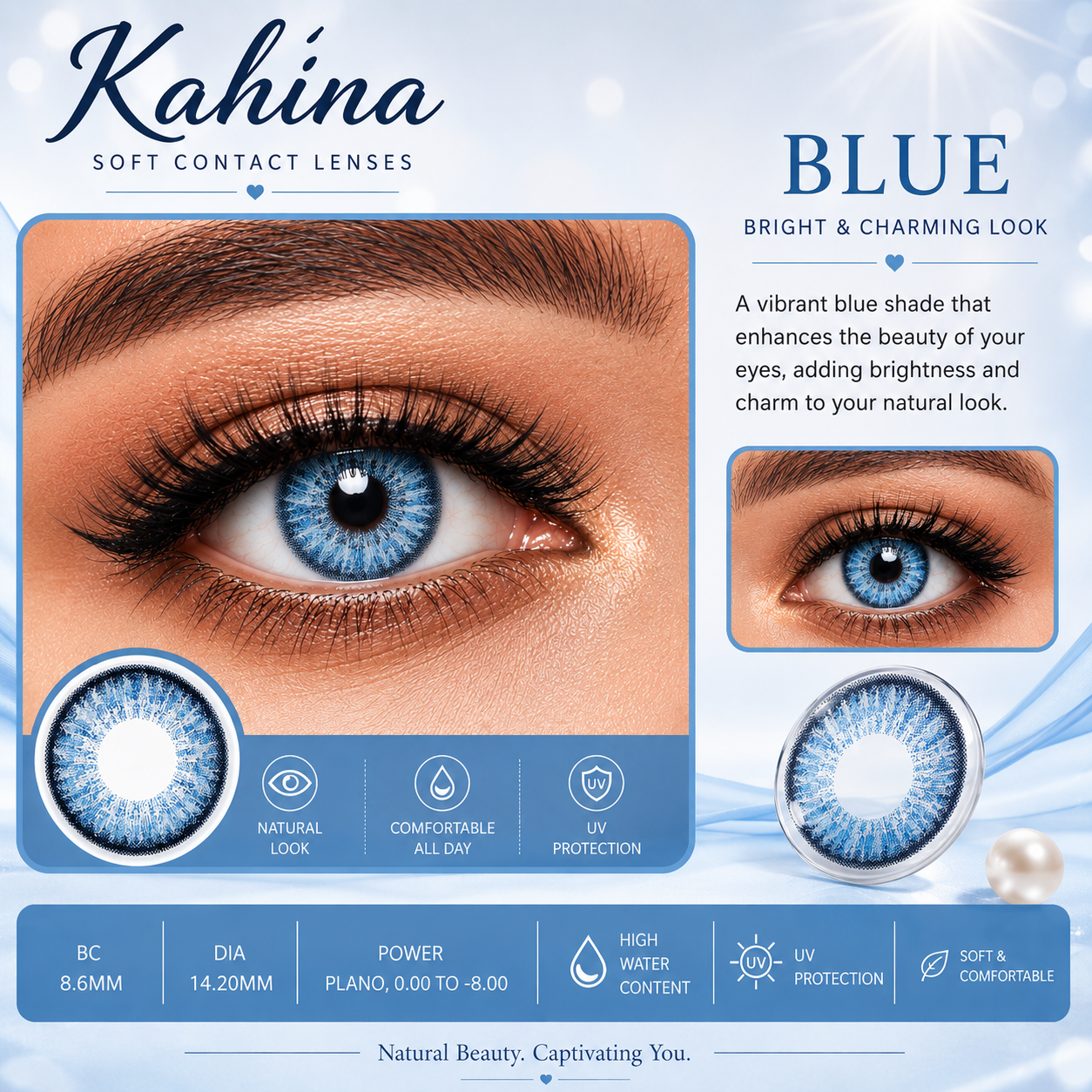KAHINA Soft 12 Months Color Contact Lenses | Plano & Power (-0.00 to -10.00) Colored Contact Lenses