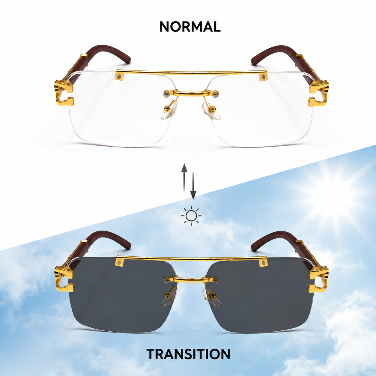 KAMMPT Vintage Rimless  Transition Glasses