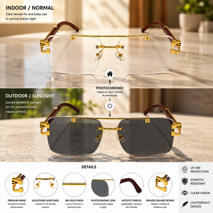 KAMMPT Vintage Rimless  Transition Glasses