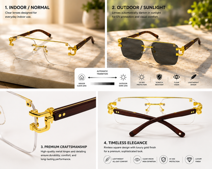 KAMMPT Vintage Rimless  Transition Glasses