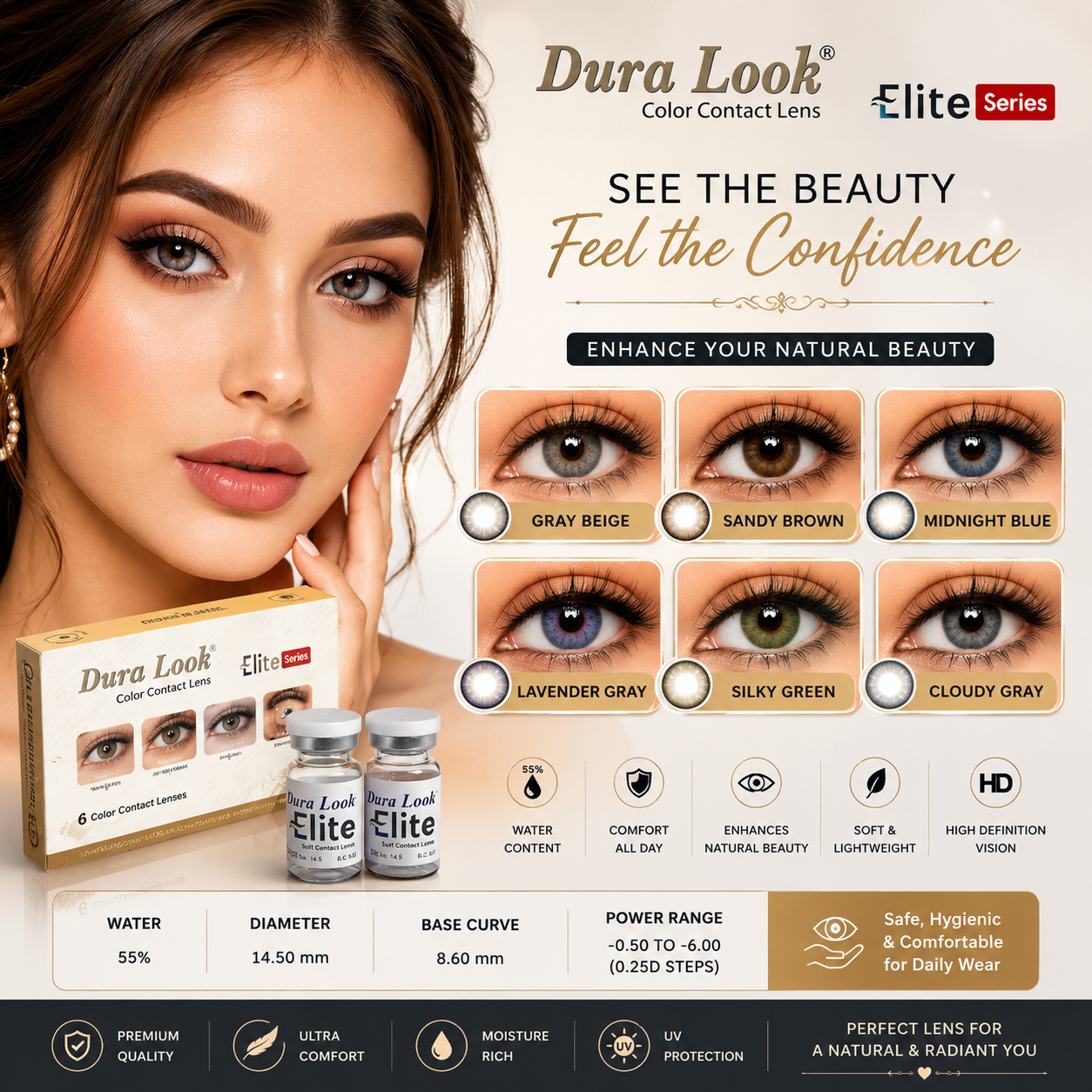 Dura Look Elite Series 12 Months Color Contact Lenses | Plano & Power (-0.00 to -6.00) Colored Contact Lenses
