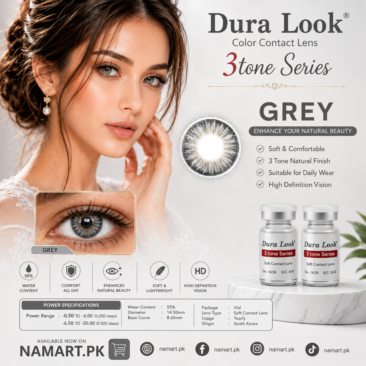 Dura Look 3 Tone Series Color Contact Lenses | Power Range -0.50 to -20.00 | 2 Year Contact Lenses