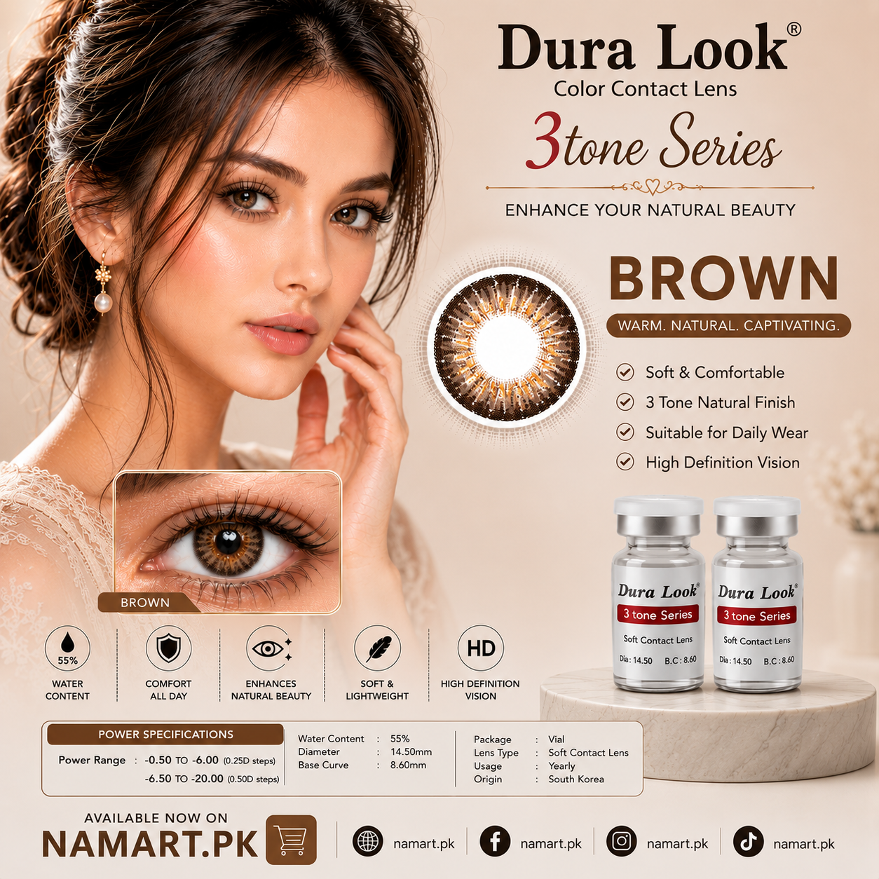 Dura Look 3 Tone Series Color Contact Lenses | Power Range -0.50 to -20.00 | 2 Year Contact Lenses