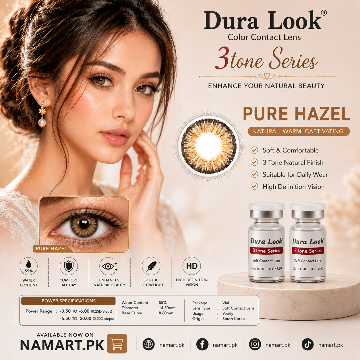 Dura Look 3 Tone Series Color Contact Lenses | Power Range -0.50 to -20.00 | 2 Year Contact Lenses