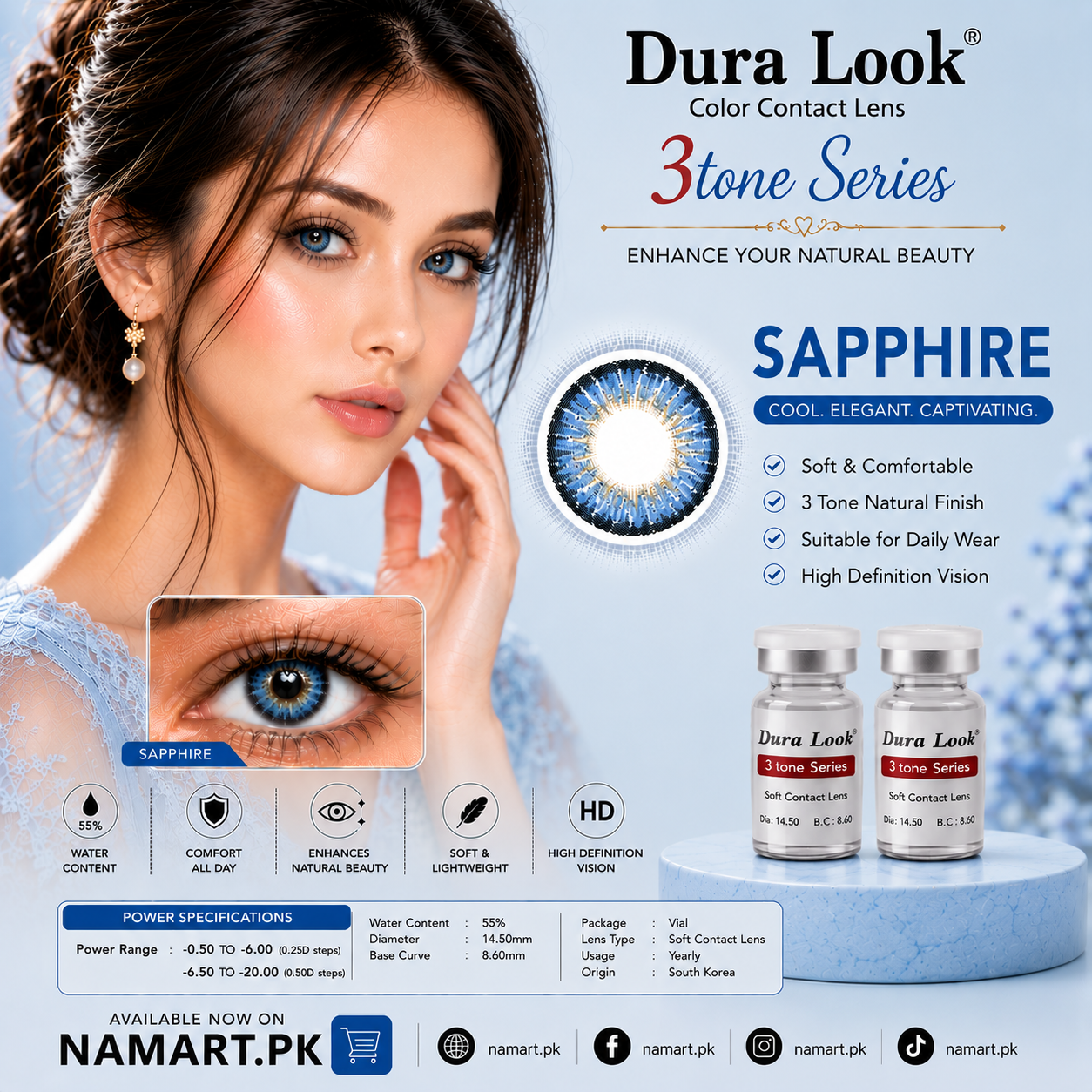 Dura Look 3 Tone Series Color Contact Lenses | Power Range -0.50 to -20.00 | 2 Year Contact Lenses