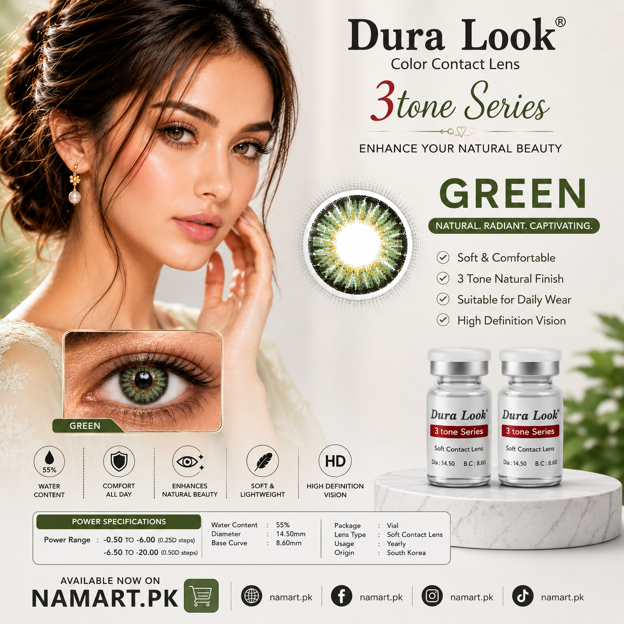 Dura Look 3 Tone Series Color Contact Lenses | Power Range -0.50 to -20.00 | 2 Year Contact Lenses