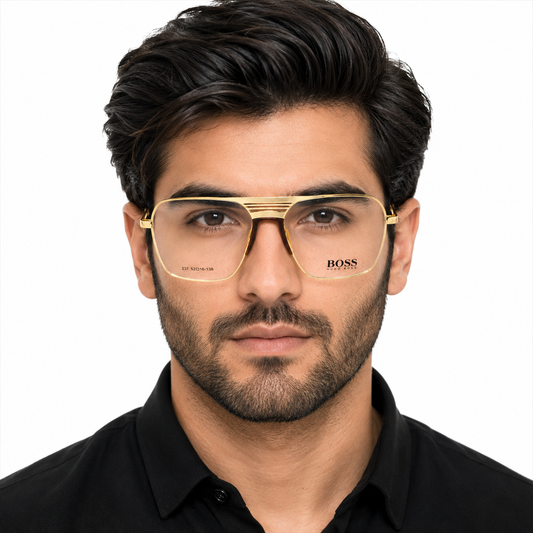 Hugo Boss Gold Metal Full-Rim Square Eyeglasses