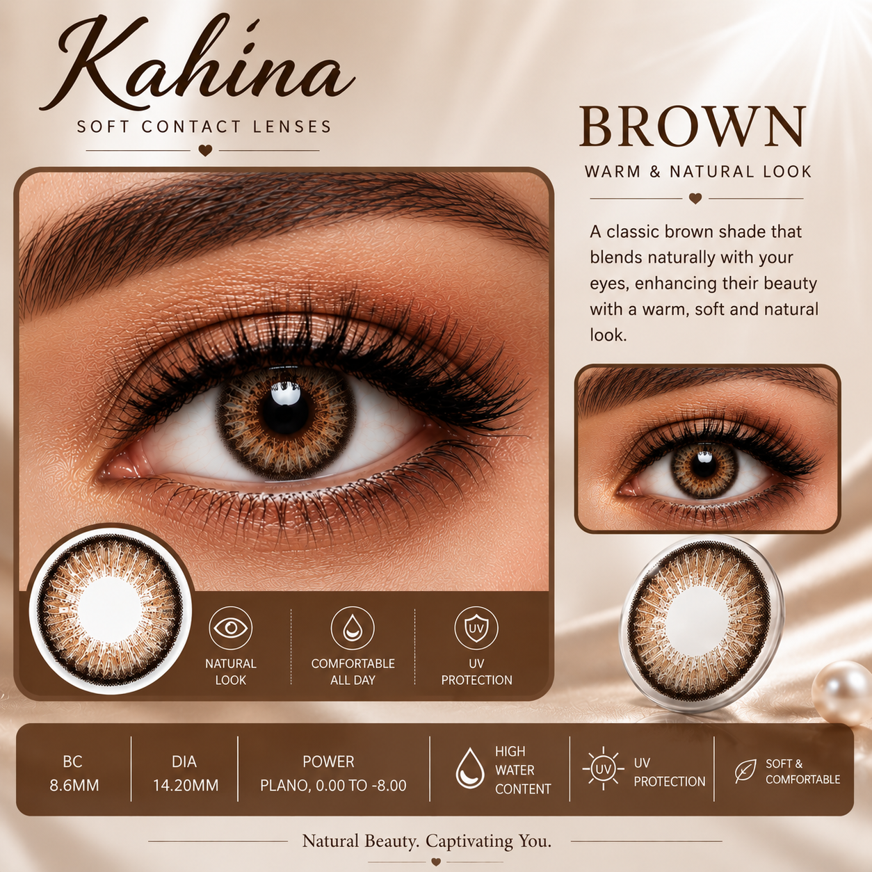 KAHINA Soft 12 Months Color Contact Lenses | Plano & Power (-0.00 to -10.00) Colored Contact Lenses