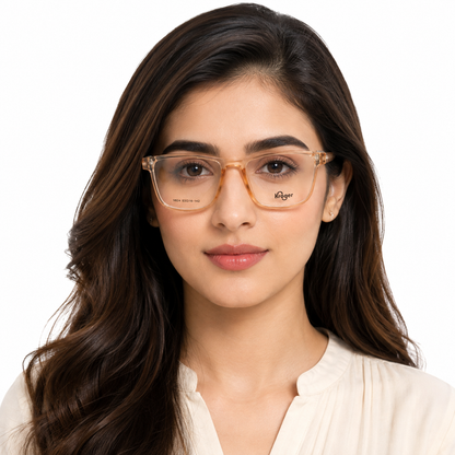 Premium Transparent Brown Square Eyeglasses