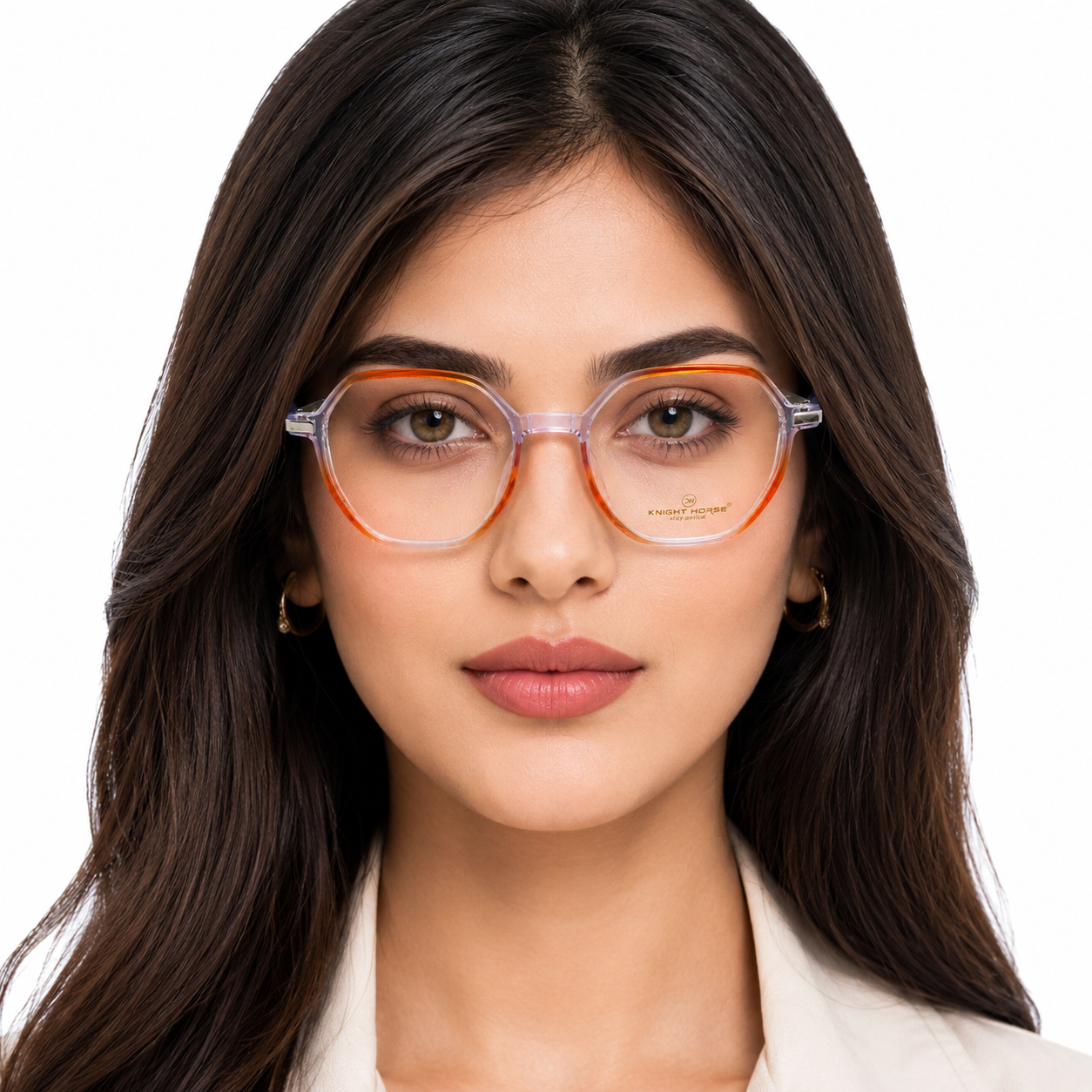 Transparent Orange Geometric Eyeglasses