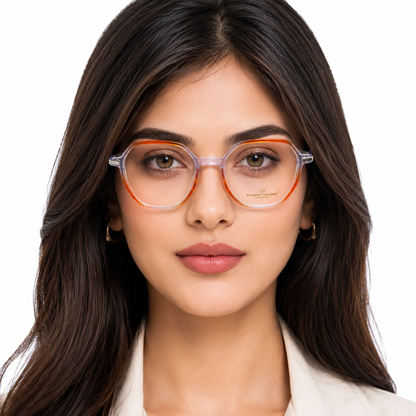 Transparent Orange Geometric Eyeglasses